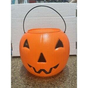1980 Halloween Blow Mold Pumpkin Candy Bucket Carolina Enterprises Vintage